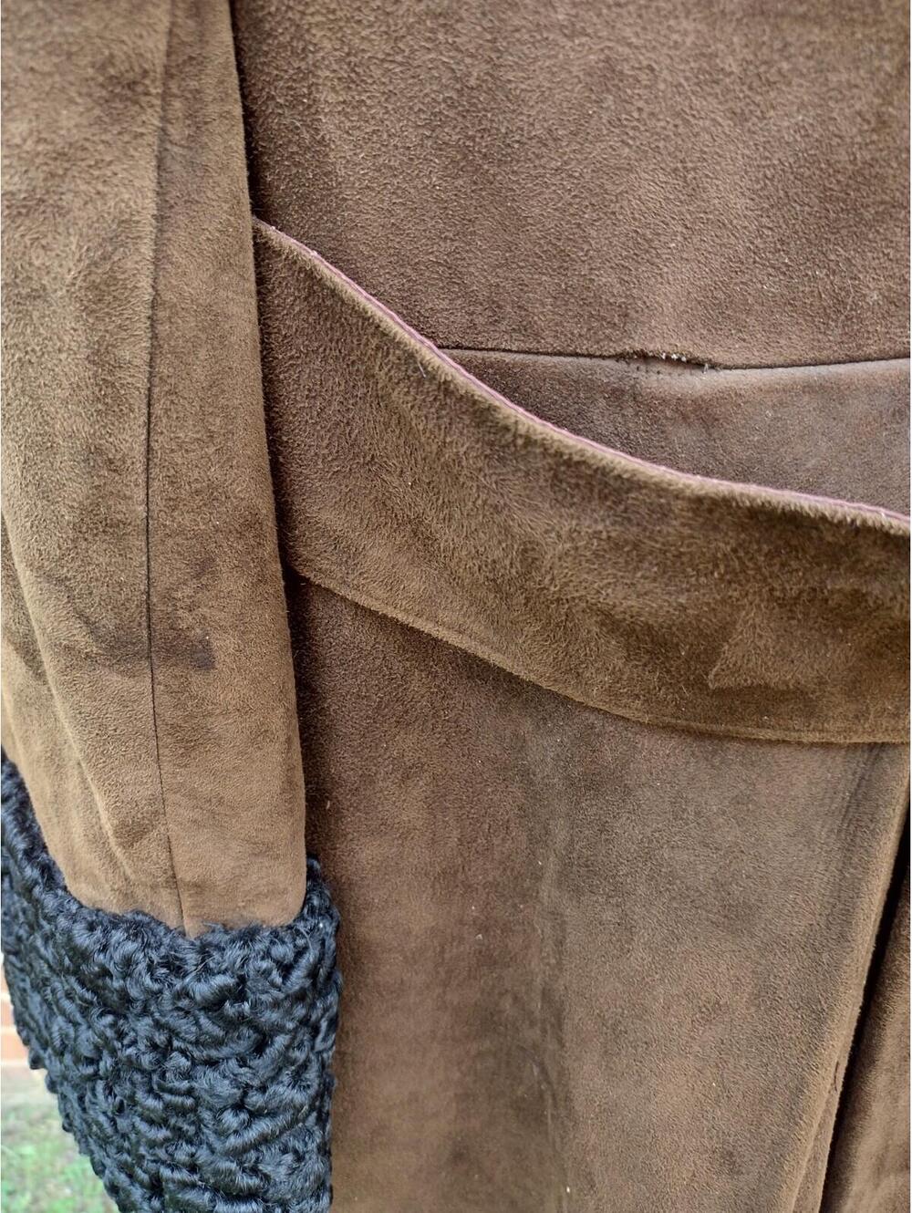 VTG 60s Anne Klein Mallory Penny Lane Suede Coat Curly Lamb Trim Boho Sz 10 - Picture 13 of 15